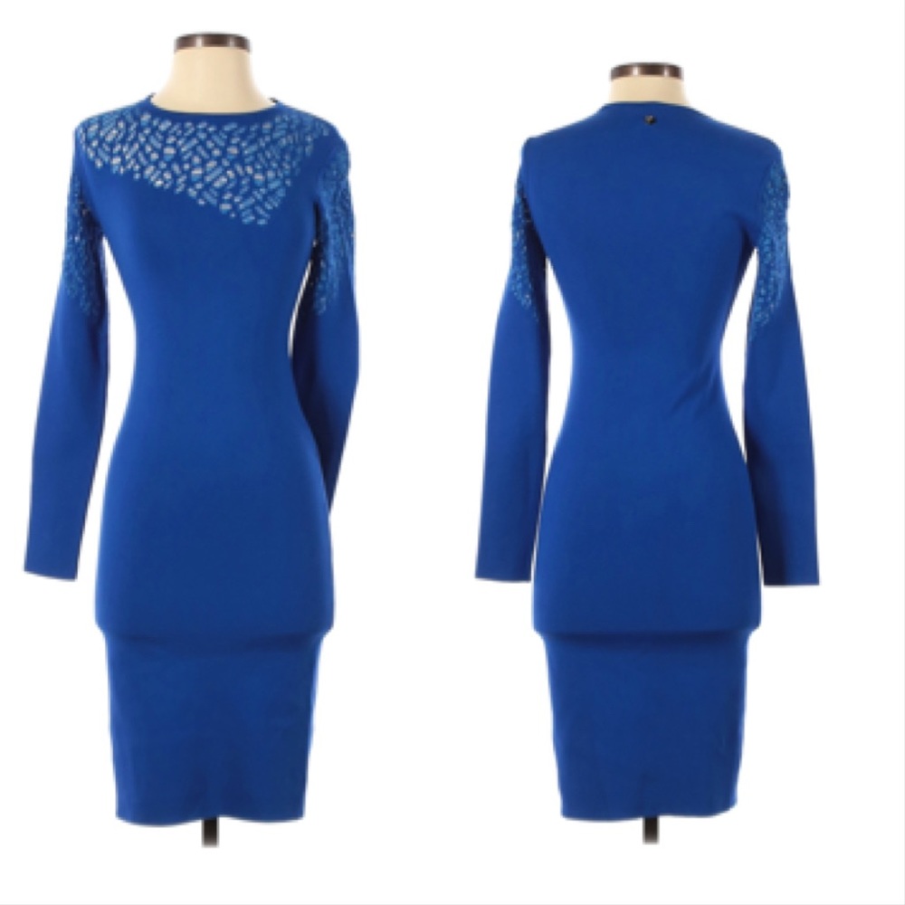 Gianni Versace Long Sleeve Blue Bodycon Dress